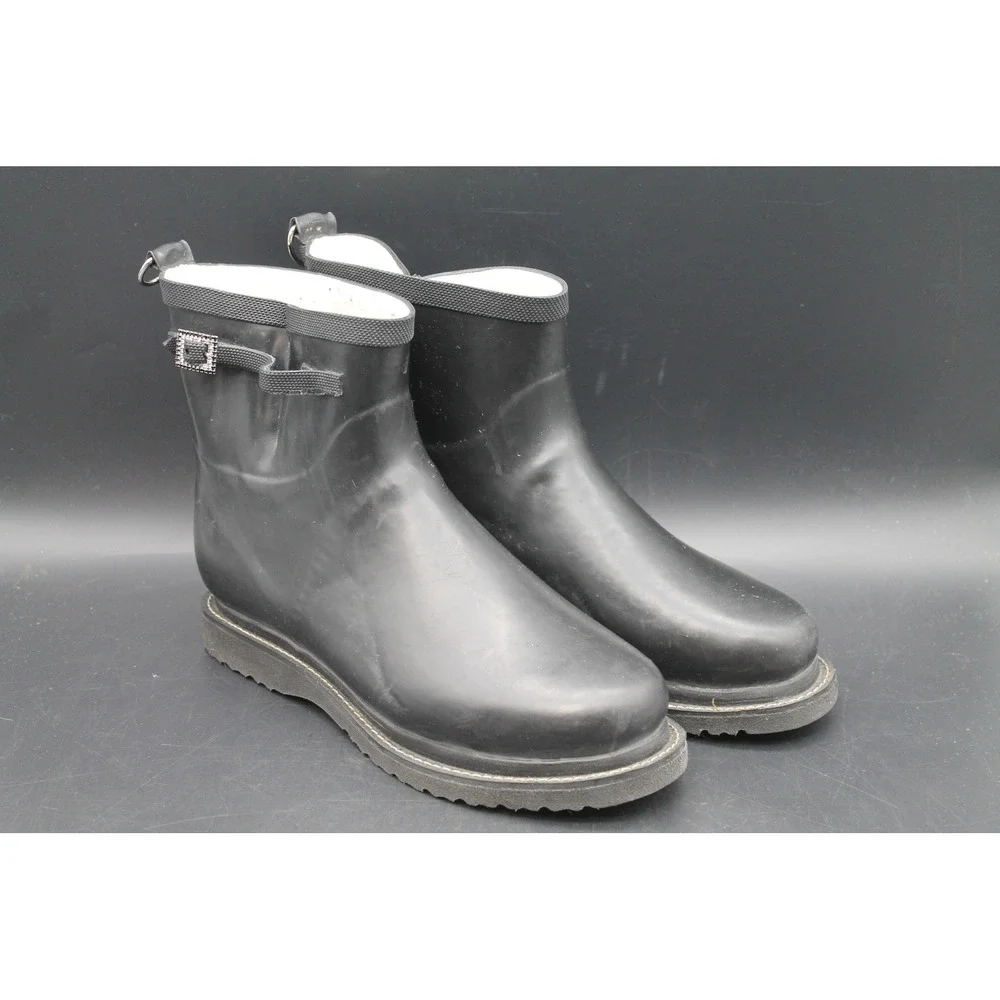 Ilse Jacobsen Black Rubber Rain Boots Ankle Fleece Lined Buckle Slovakia Sz 8